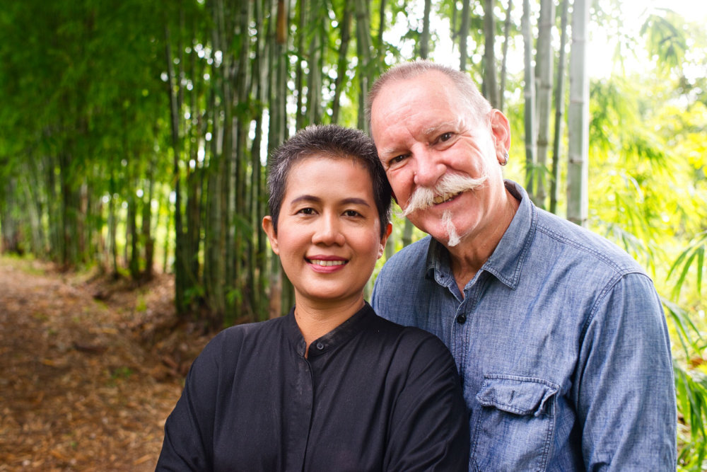 Kevin and Pansa with at Suan Sook Homestay for article on bamboo basics