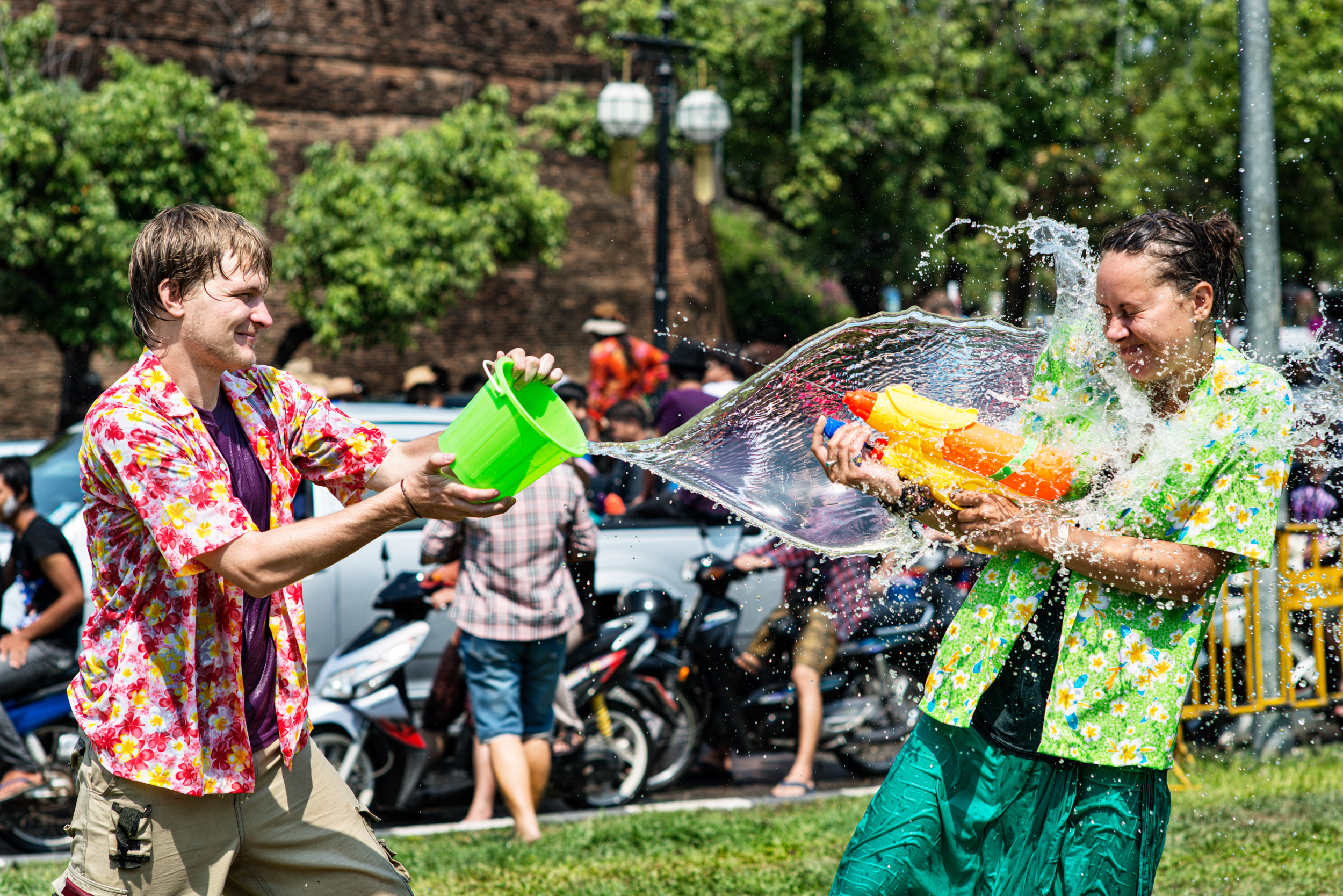 northern Thailand weather in April is hot during the Song Khran festival where people throw water